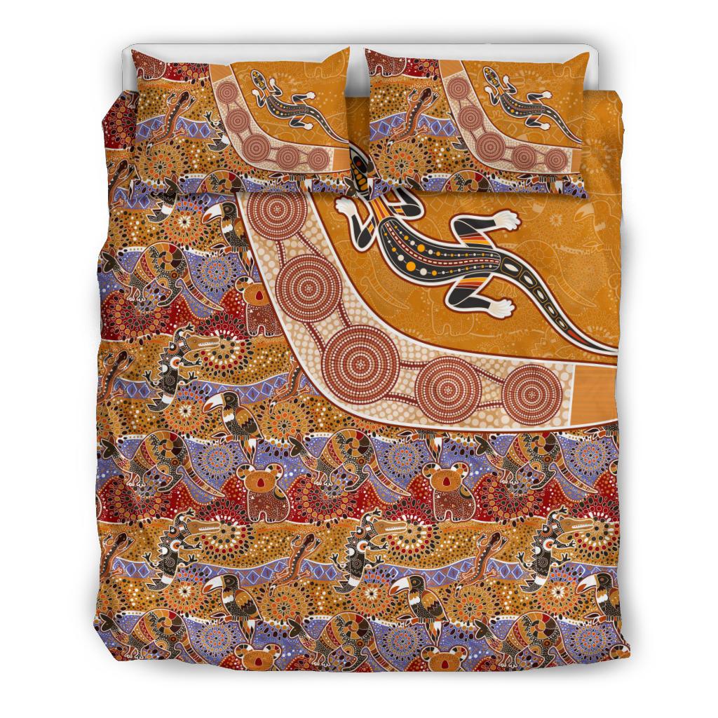 Aboriginal Bedding Sets, Lizard Patterns Boomerang Crocodile Kangaroo - Vibe Hoodie Shop