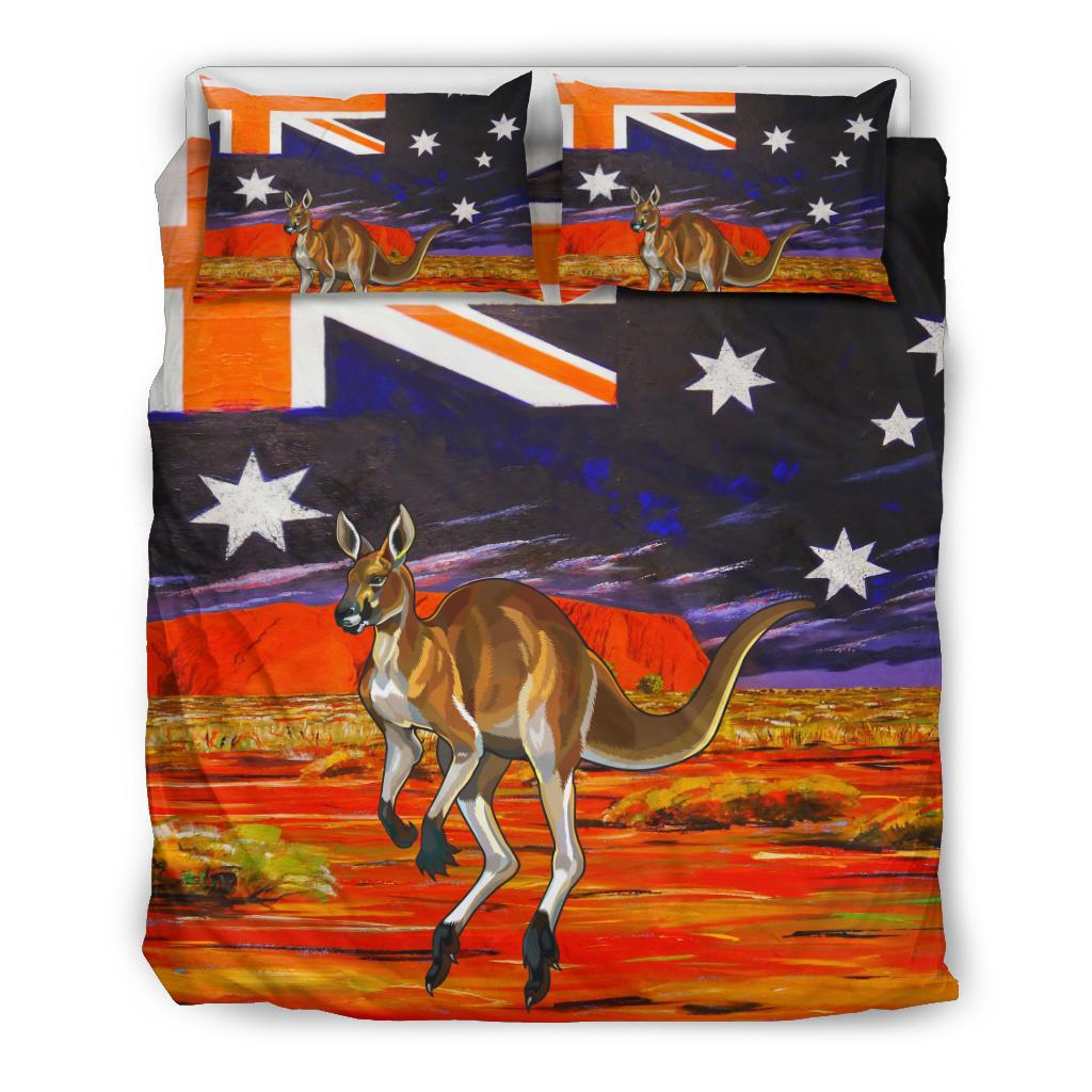 Bedding Sets - Kangaroo Bedding Aus Flag Uluru Landscape Art Sets - Vibe Hoodie Shop