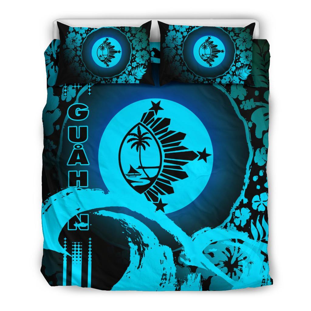 Guam Bedding Set - Hibiscus And Wave Navy - Vibe Hoodie Shop