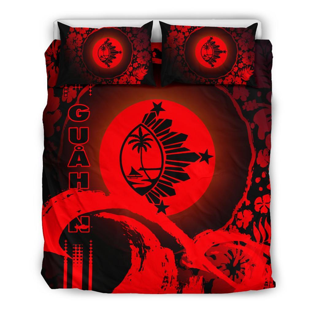 Guam Bedding Set - Hibiscus And Wave Red - Vibe Hoodie Shop