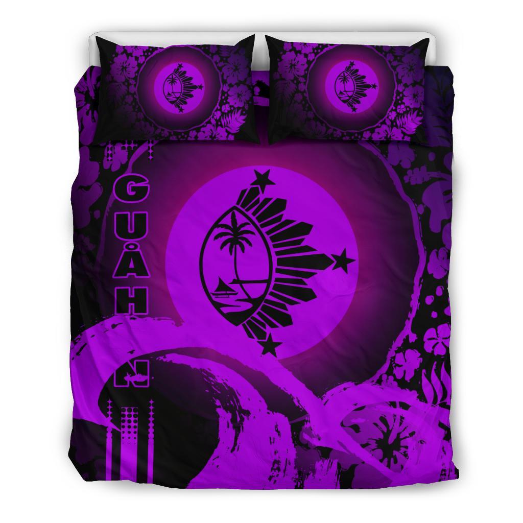 Guam Bedding Set - Hibiscus And Wave Purple - Vibe Hoodie Shop