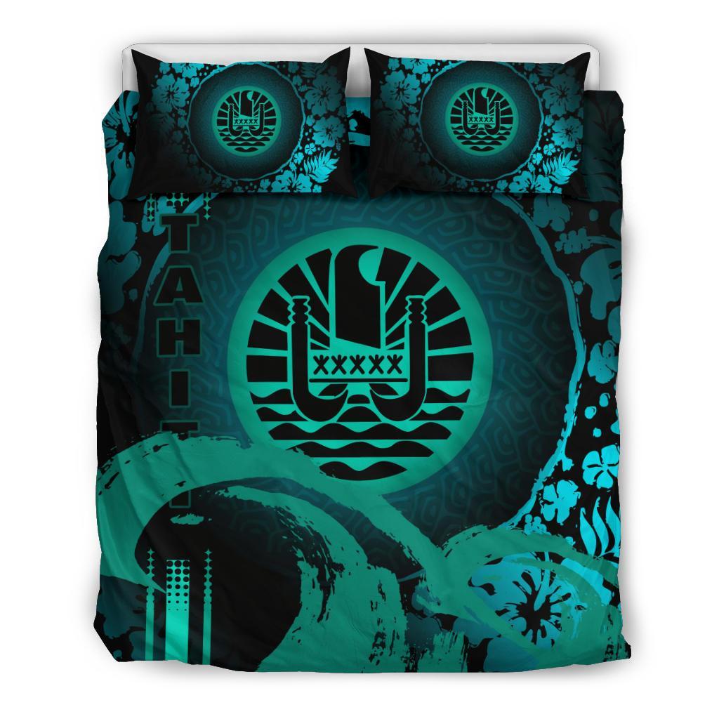 Tahiti Bedding Set - Hibiscus And Wave Light Green - Vibe Hoodie Shop