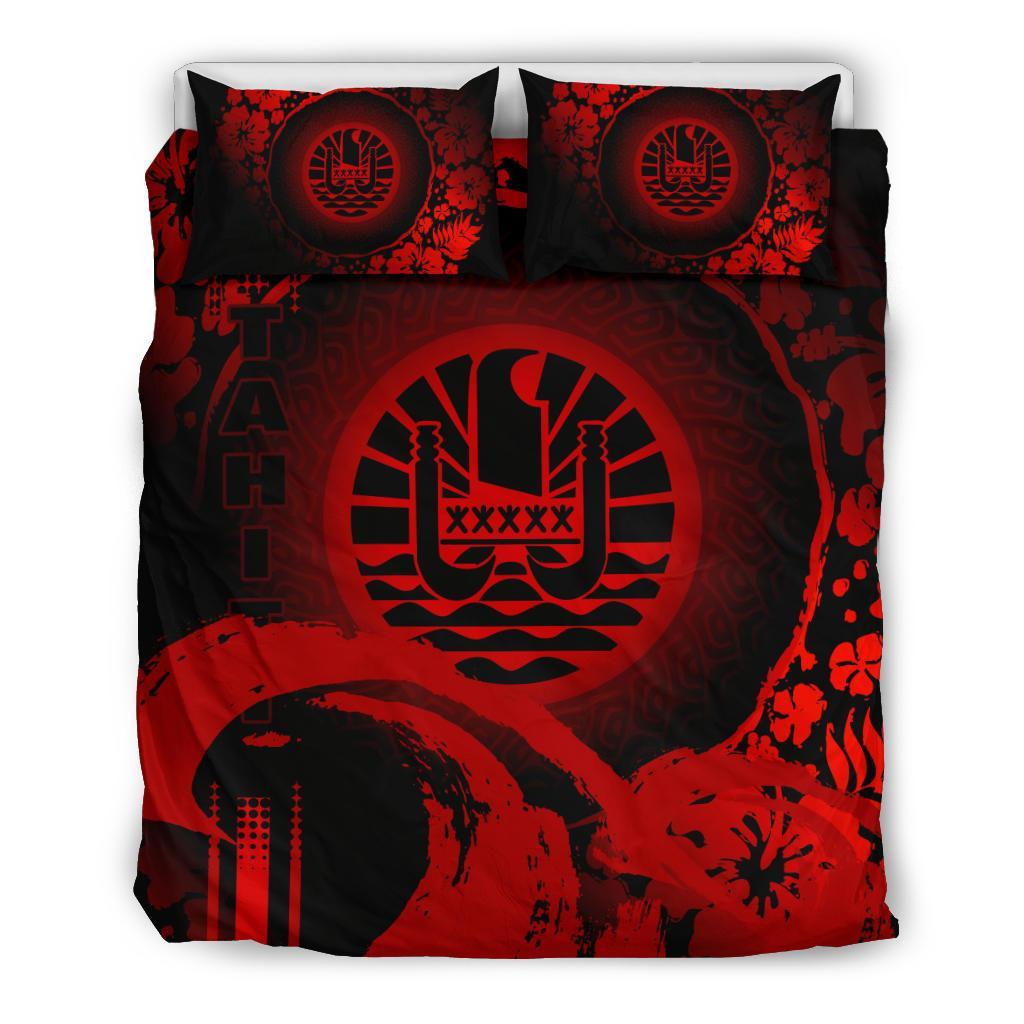 Tahiti Bedding Set - Hibiscus And Wave Red - Vibe Hoodie Shop