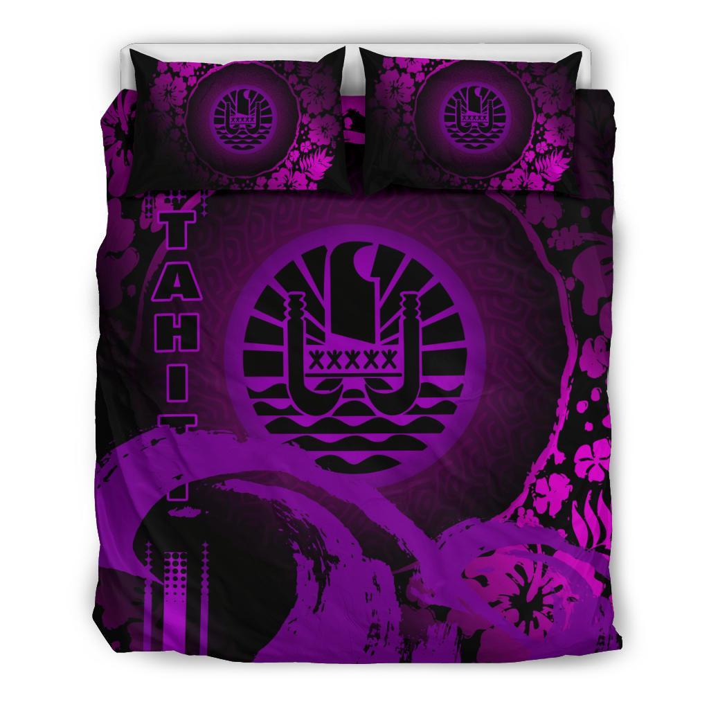 Tahiti Bedding Set - Hibiscus And Wave Purple - Vibe Hoodie Shop