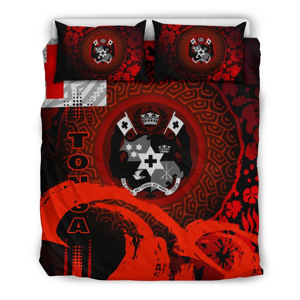 Tonga Bedding Set - Hibiscus And Wave Red - Vibe Hoodie Shop