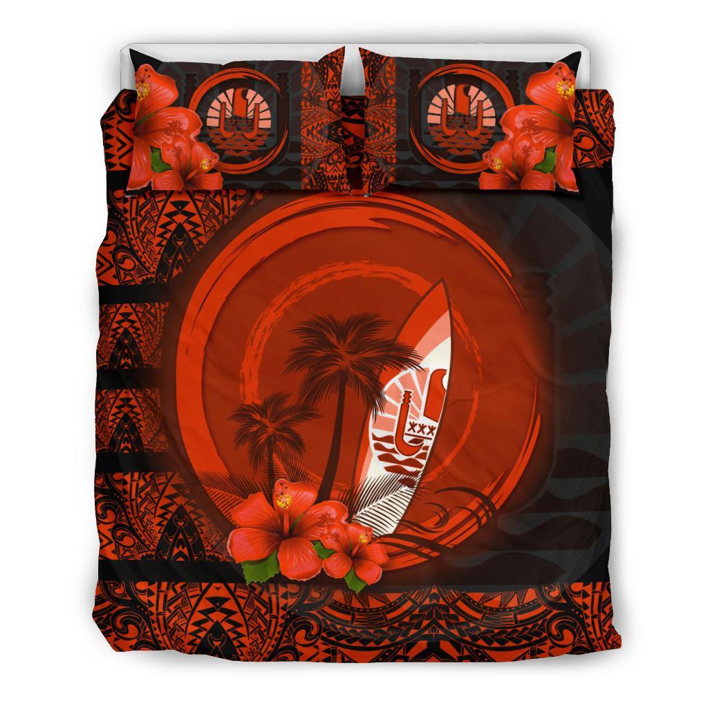 Tahiti Bedding Set Polynesian Coat Of Arms Hibiscus - Vibe Hoodie Shop