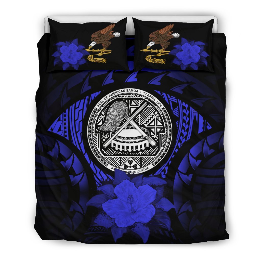 American Samoa Blue Hibiscus Bedding Set - Vibe Hoodie Shop