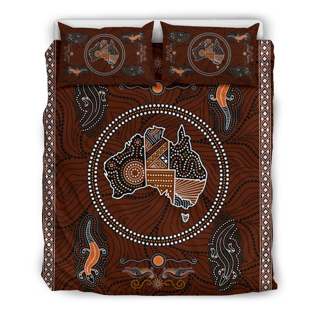 Aboriginal Bedding Sets, Australia Map Dot Painting Lizard Patterns - Vibe Hoodie Shop