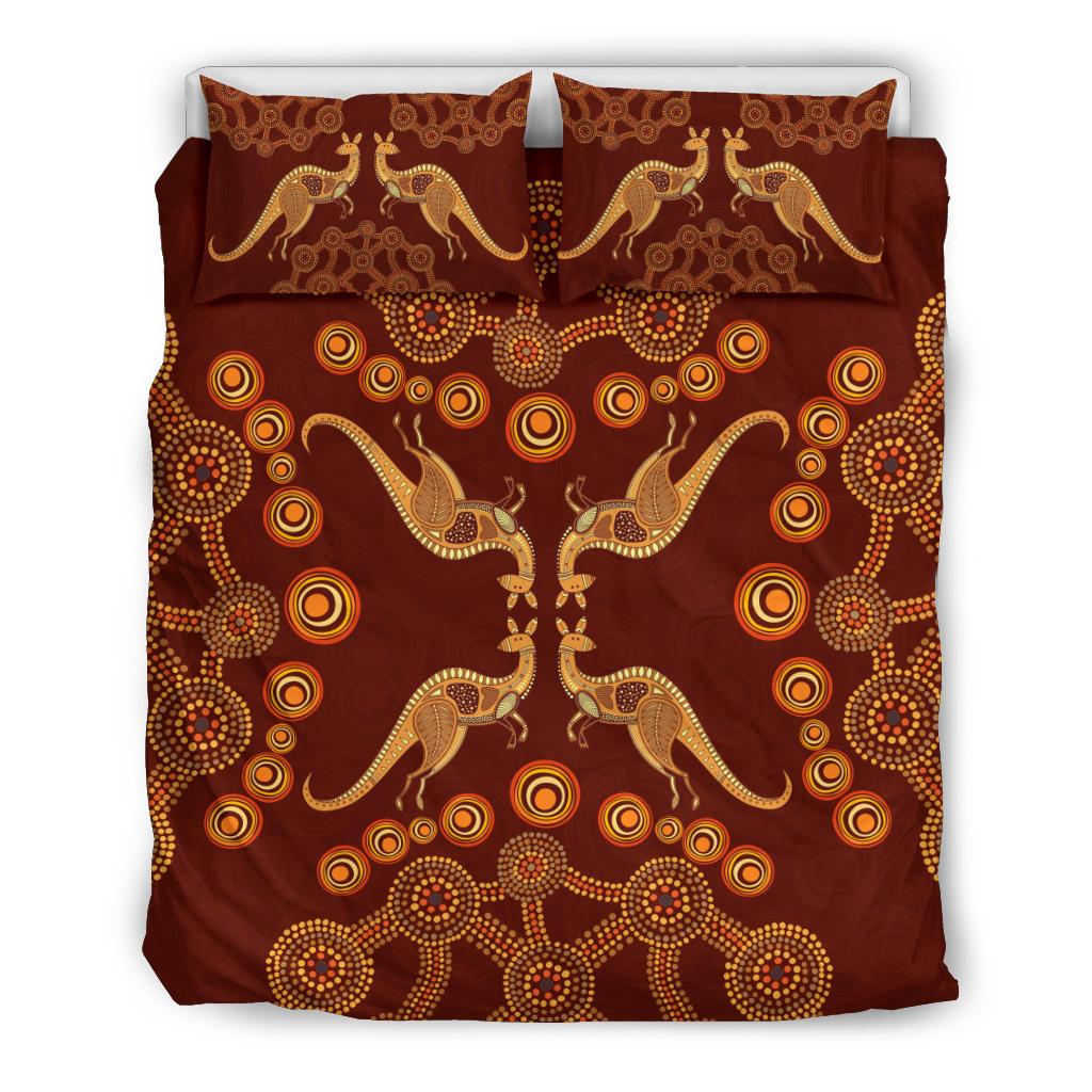 Aboriginal Bedding Sets, Kangaroo Patterns Circle Dot Painting Art - Vibe Hoodie Shop