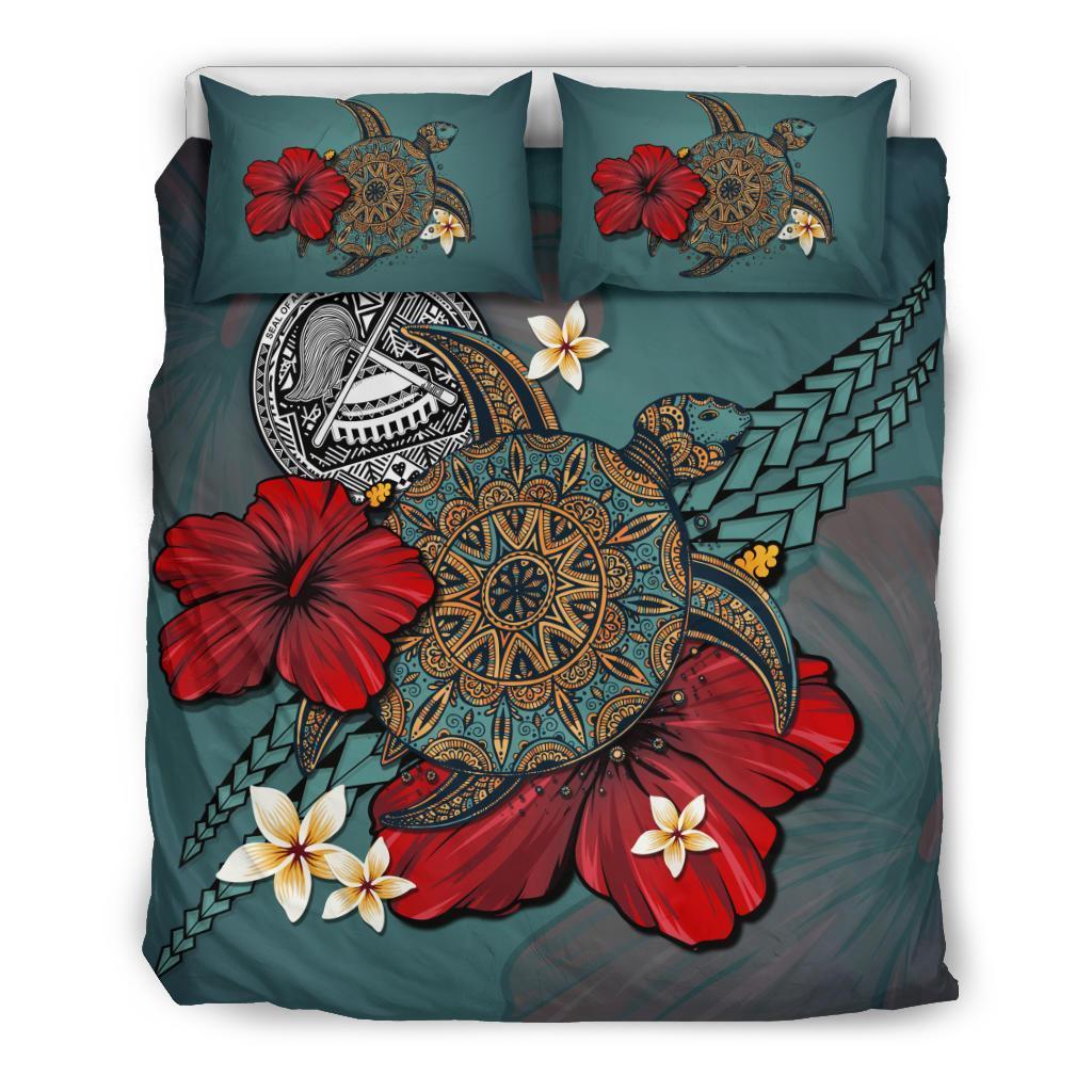 American Samoa Bedding Set - Blue Turtle Tribal - Vibe Hoodie Shop