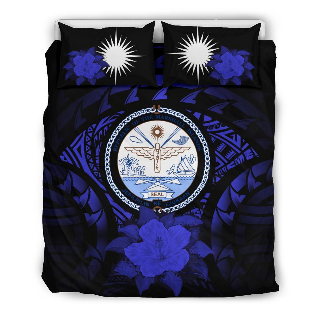 Marshall Islands Dark Blue Hibiscus Bedding Set - Vibe Hoodie Shop