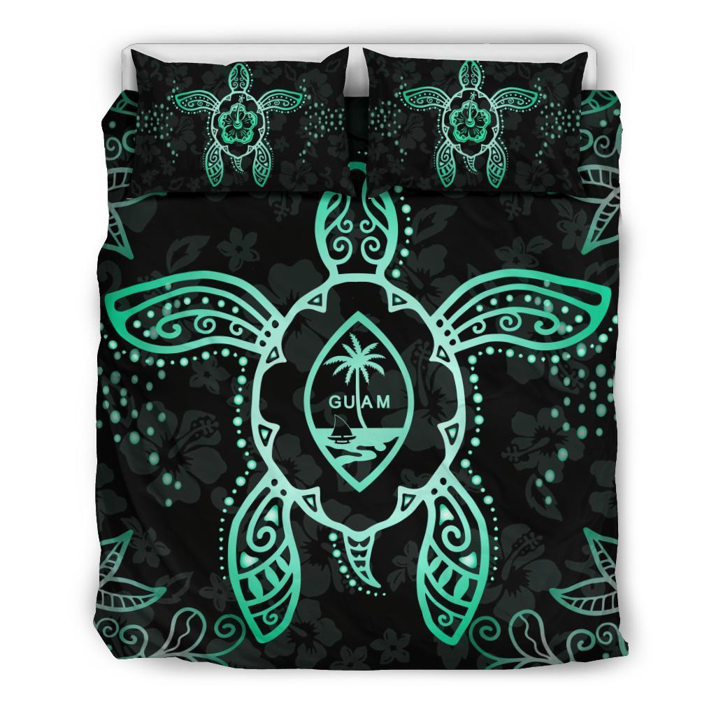 Guam Bedding Set - Turtle Hibiscus Turquoise - Vibe Hoodie Shop