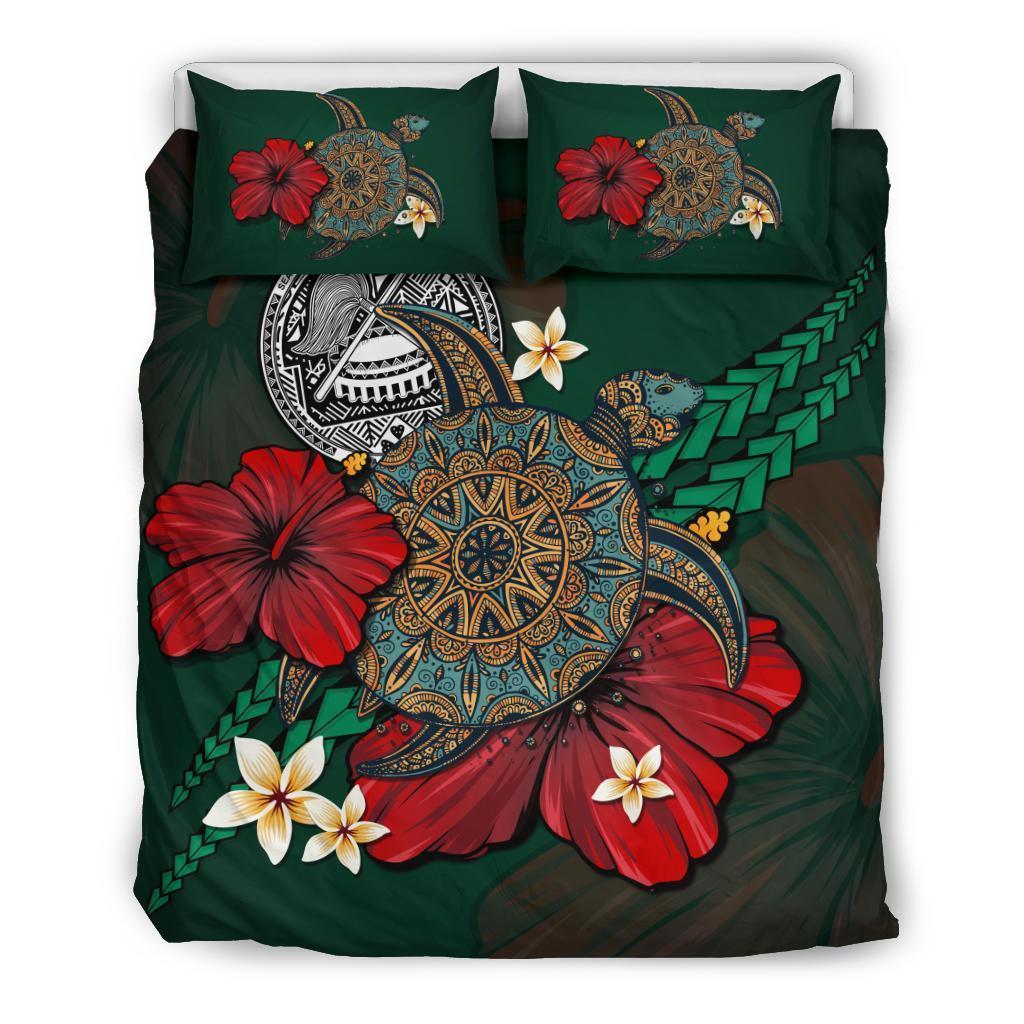 American Samoa Bedding Set - Green Turtle Tribal - Vibe Hoodie Shop