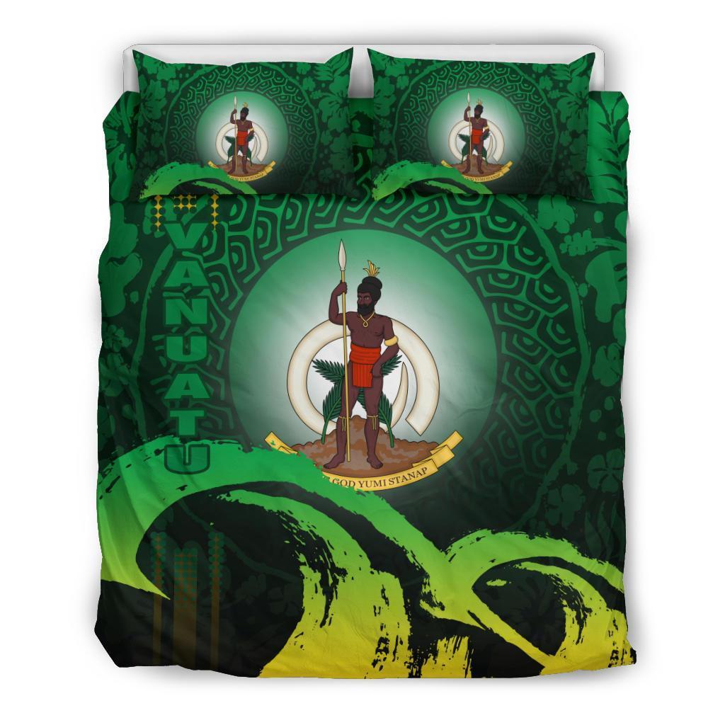 Vanuatu Bedding Set - Wave And Hibiscus Green - Vibe Hoodie Shop