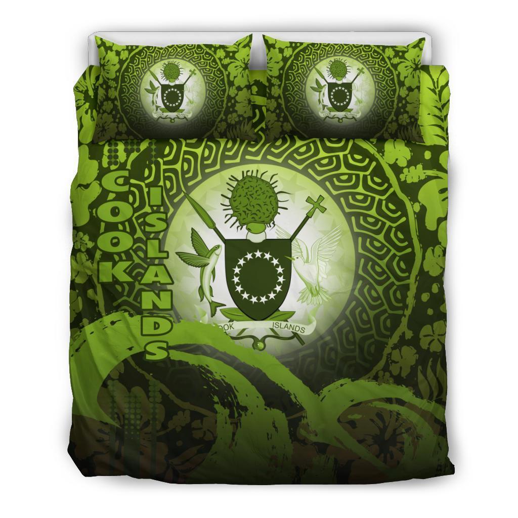 Cook Islands Bedding Set - Wave And Hibiscus Green - Vibe Hoodie Shop