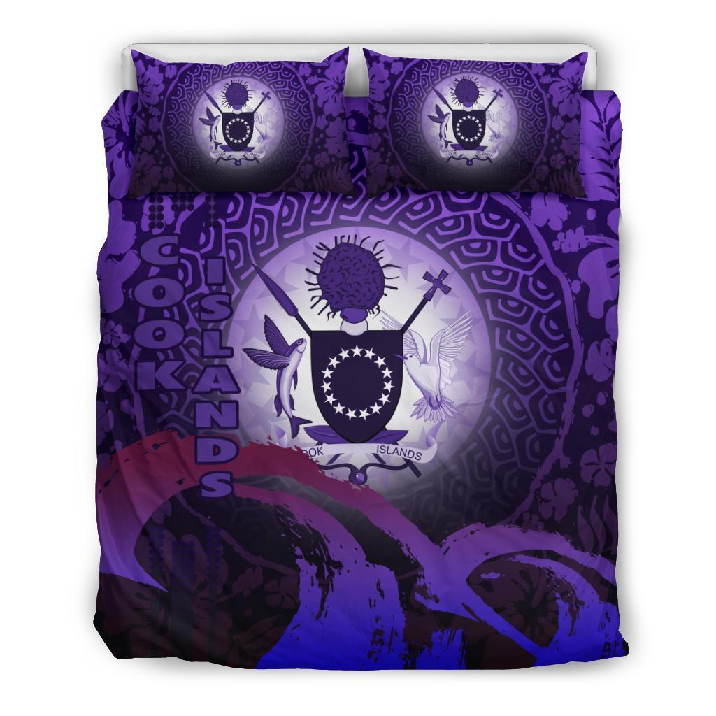 Cook Islands Bedding Set - Wave And Hibiscus Purple - Vibe Hoodie Shop