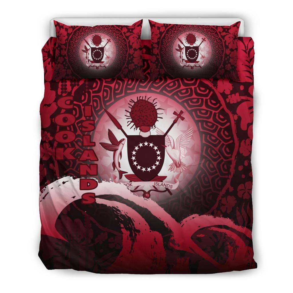 Cook Islands Bedding Set - Wave And Hibiscus Red - Vibe Hoodie Shop