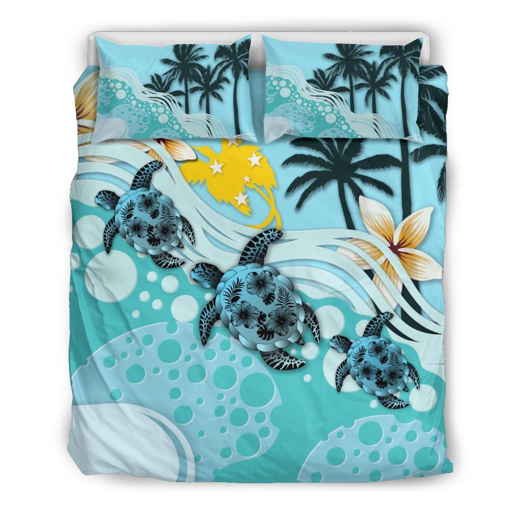 Papua New Guinea Bedding Set - Blue Turtle Hibiscus - Vibe Hoodie Shop