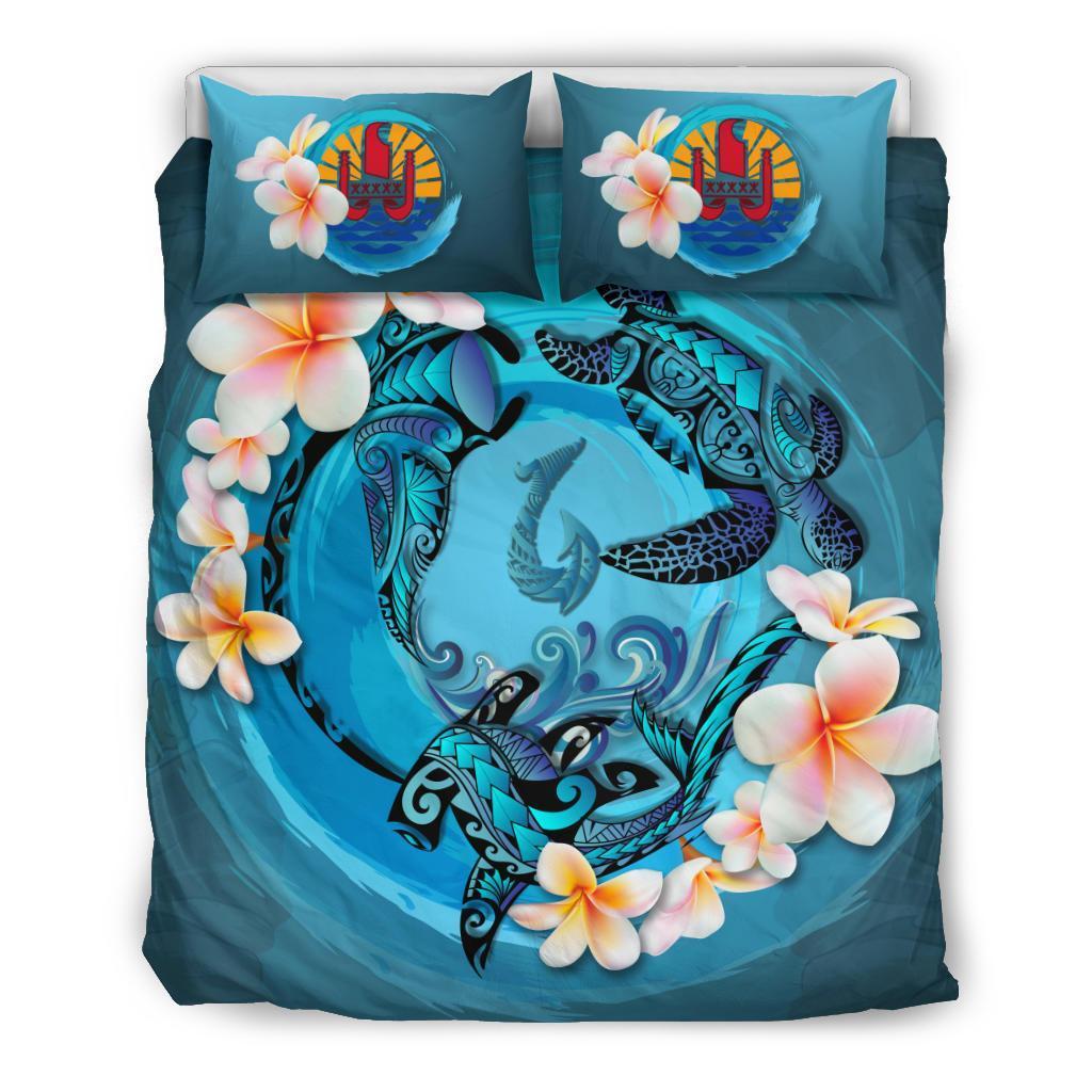 Tahiti Bedding Set - Blue Plumeria Animal Tattoo - Vibe Hoodie Shop