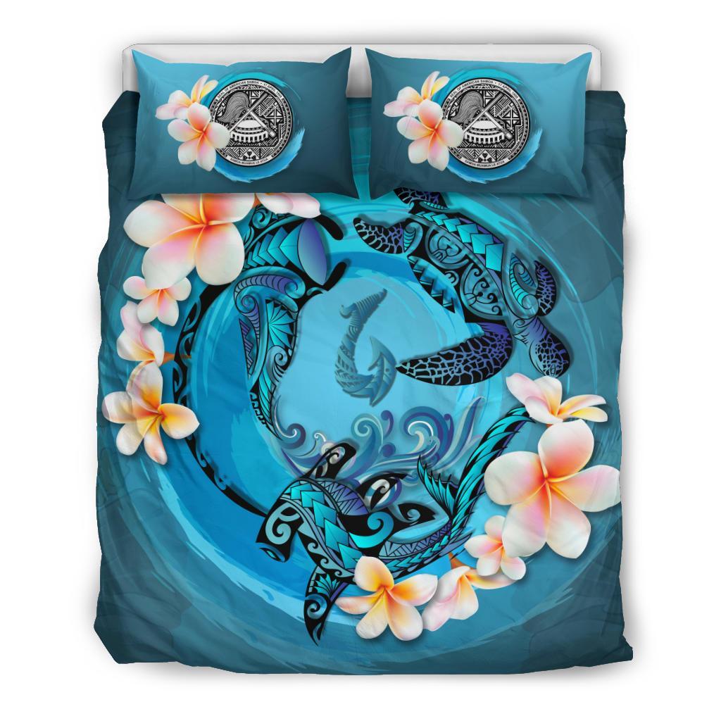 American Samoa Bedding Set - Blue Plumeria Animal Tattoo - Vibe Hoodie Shop