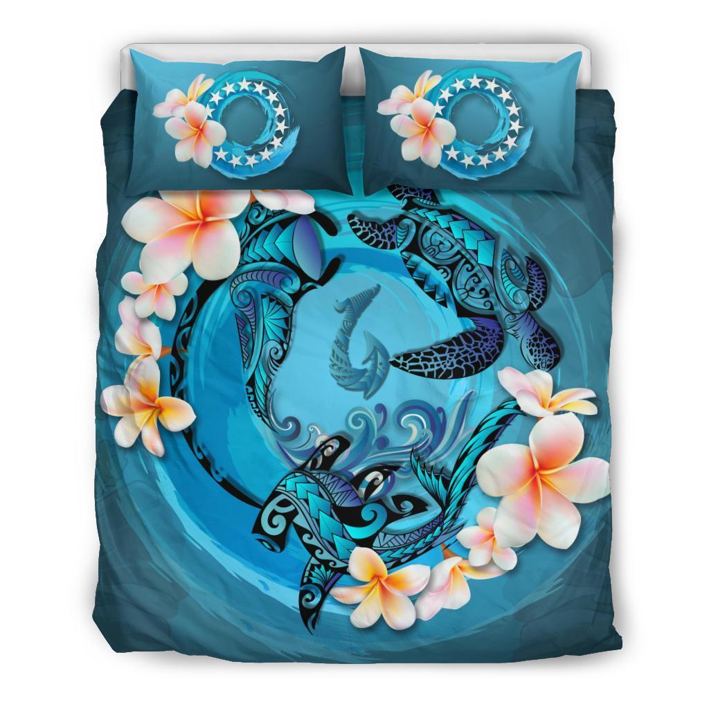 Cook Islands Bedding Set - Blue Plumeria Animal Tattoo - Vibe Hoodie Shop