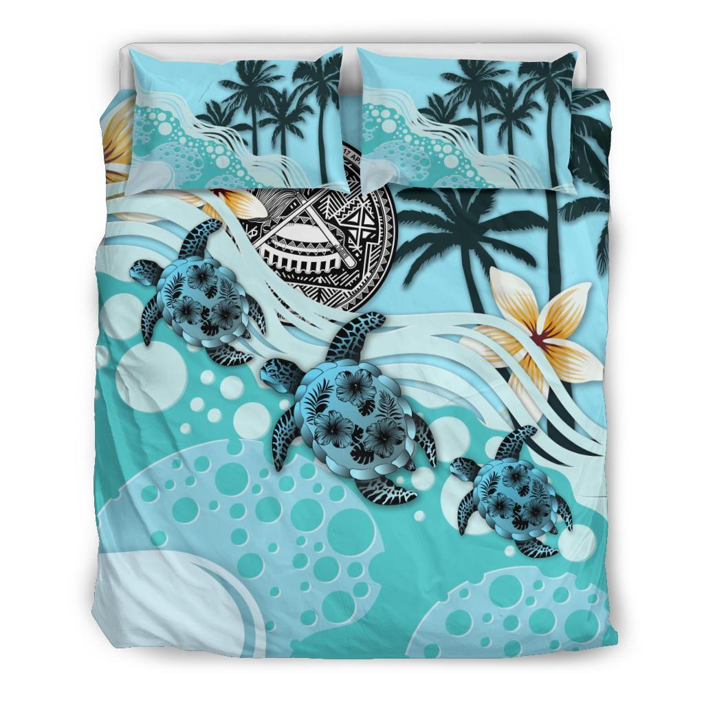 American Samoa Bedding Set - Blue Turtle Hibiscus - Vibe Hoodie Shop