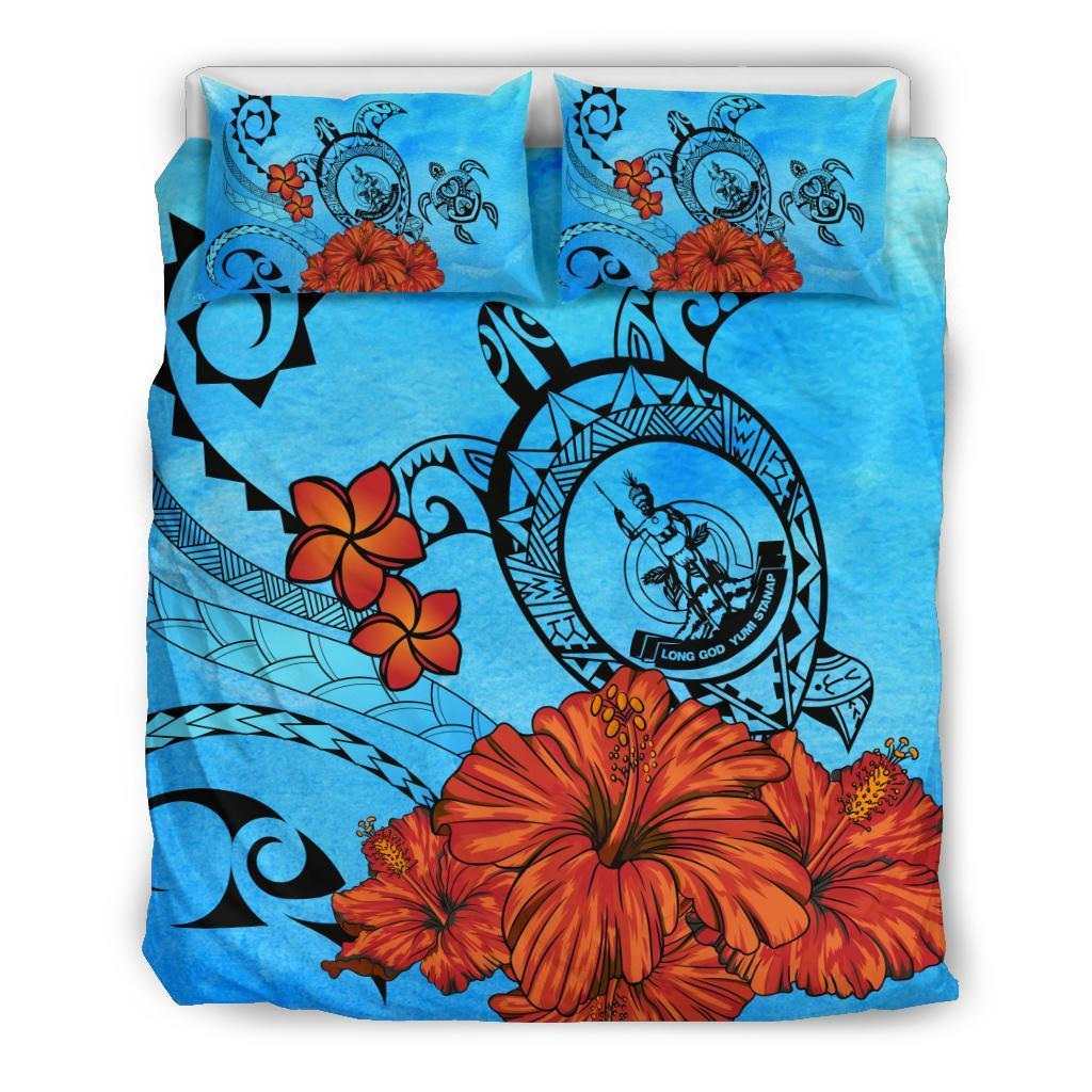 Vanuatu Coat Of Arms Poly Sea Background Bedding Set - Vibe Hoodie Shop