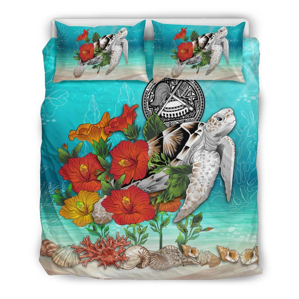 American Samoa Bedding Set - Ocean Turtle Hibiscus - Vibe Hoodie Shop