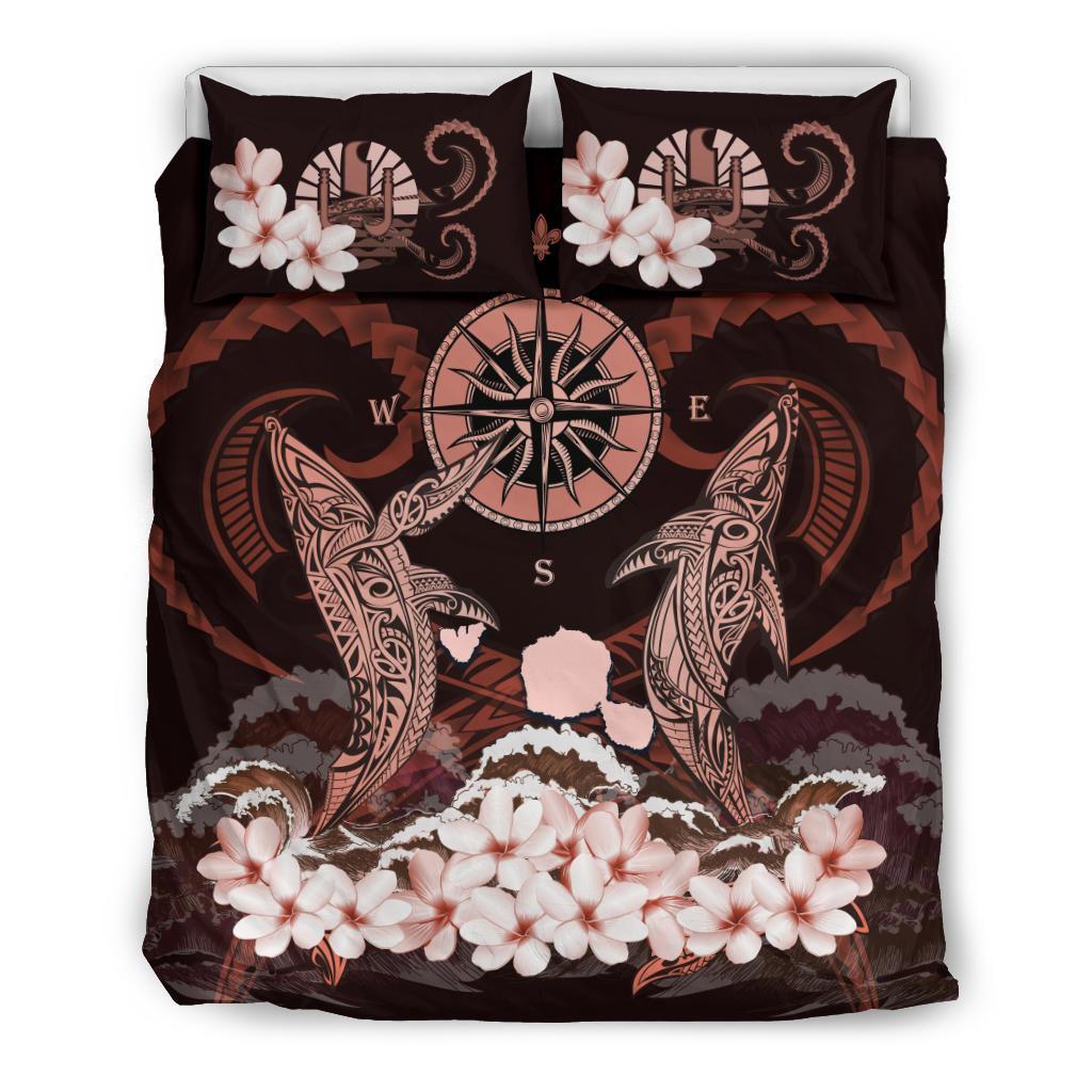 Tahiti Bedding Set - Shark Polynesia Compass Plumeria Pink - Vibe Hoodie Shop