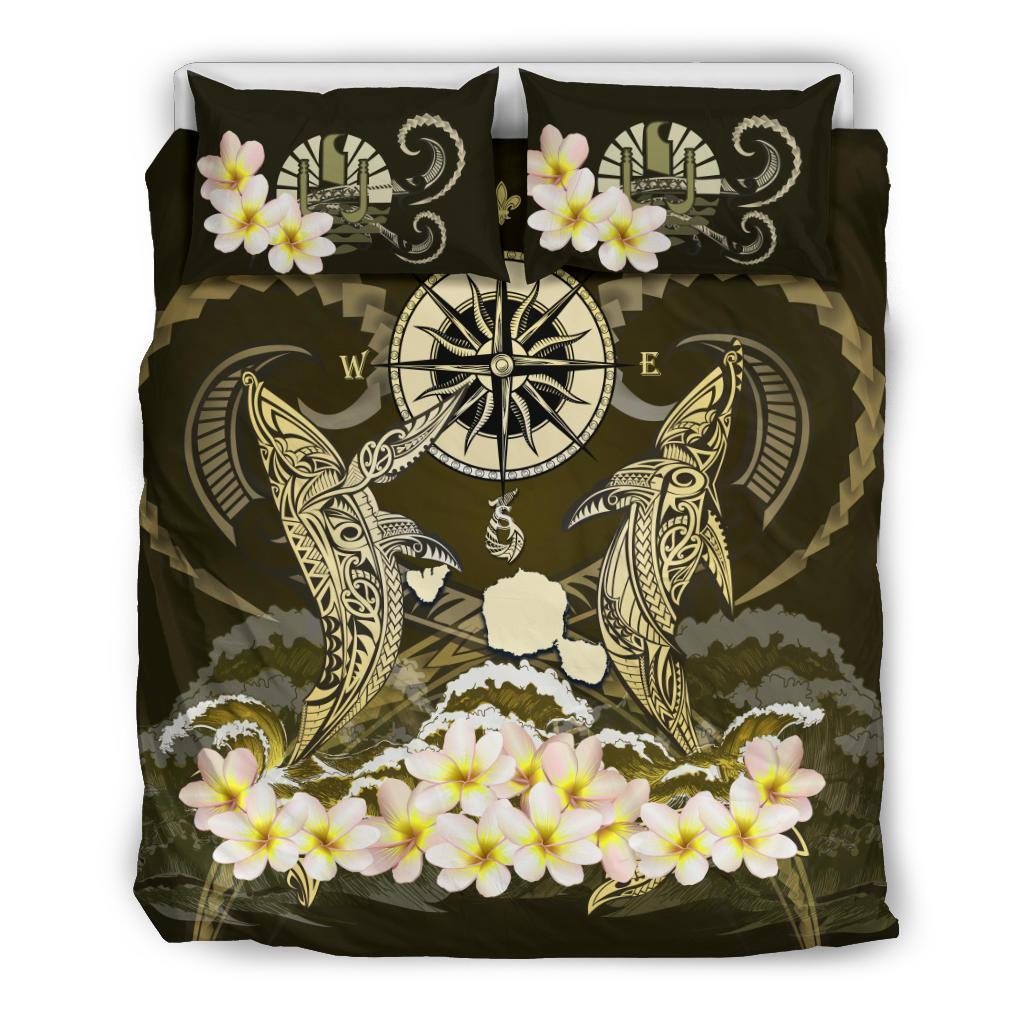 Tahiti Bedding Set - Shark Polynesia Compass Plumeria Gold - Vibe Hoodie Shop