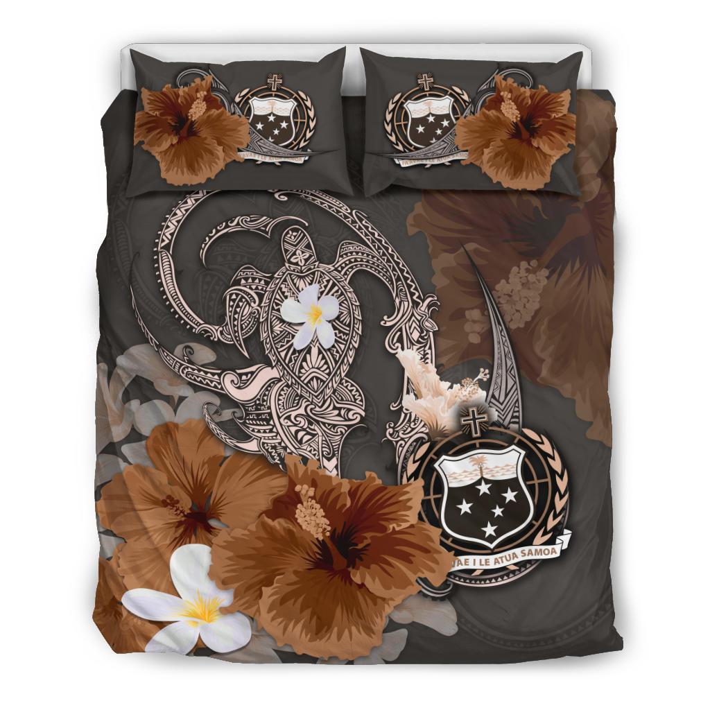 Samoa Bedding Set - Hibiscus Turtle Tribal Brown - Vibe Hoodie Shop