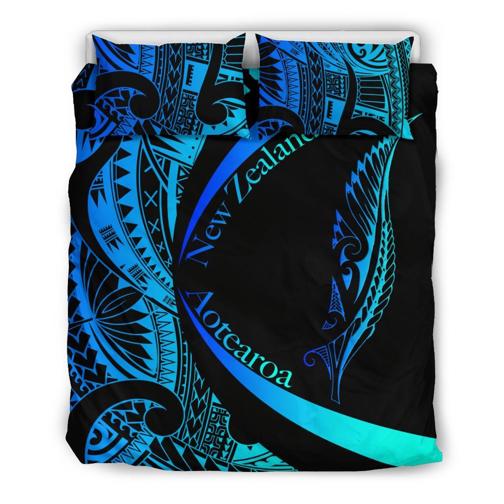 New Zealand Silver Fern Bedding Set Maori Tattoo Circle Style - Blue - Vibe Hoodie Shop