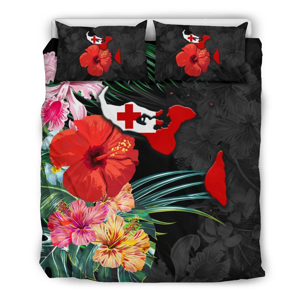 Tonga Map - Hibiscus Bedding Set - Vibe Hoodie Shop