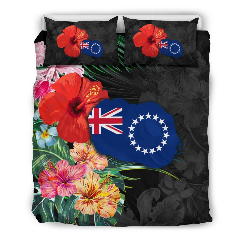 Cook Islands Map - Hibiscus Bedding Set - Vibe Hoodie Shop