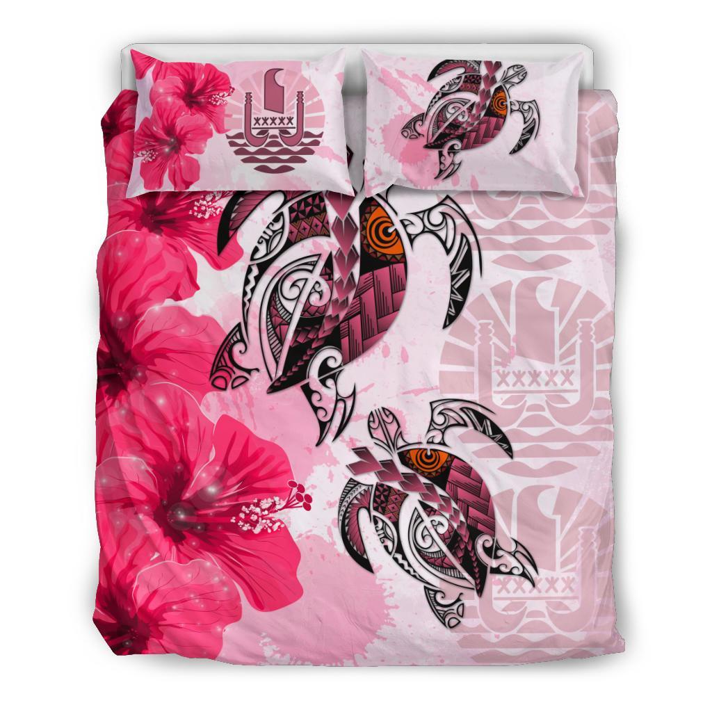 Tahiti Bedding Set - Polynesia Turtle Hibiscus Pink - Vibe Hoodie Shop