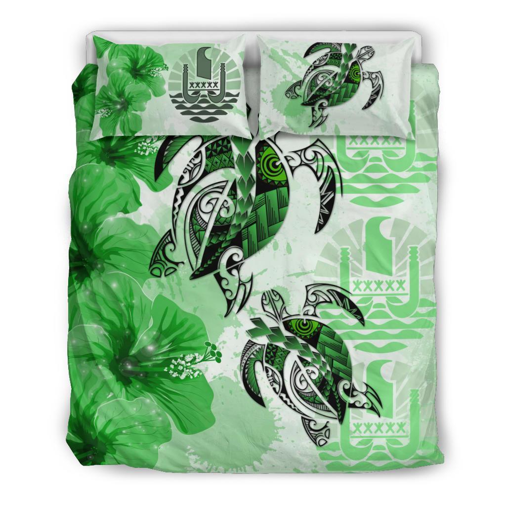 Tahiti Bedding Set - Polynesia Turtle Hibiscus Green - Vibe Hoodie Shop