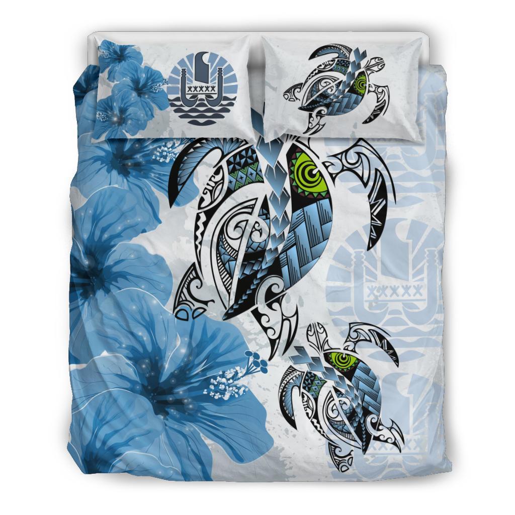 Tahiti Bedding Set - Polynesia Turtle Hibiscus Blue - Vibe Hoodie Shop