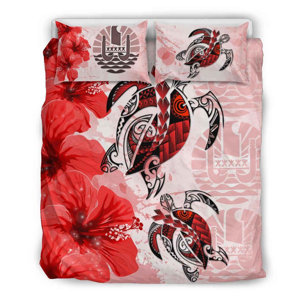 Tahiti Bedding Set - Polynesia Turtle Hibiscus Red - Vibe Hoodie Shop