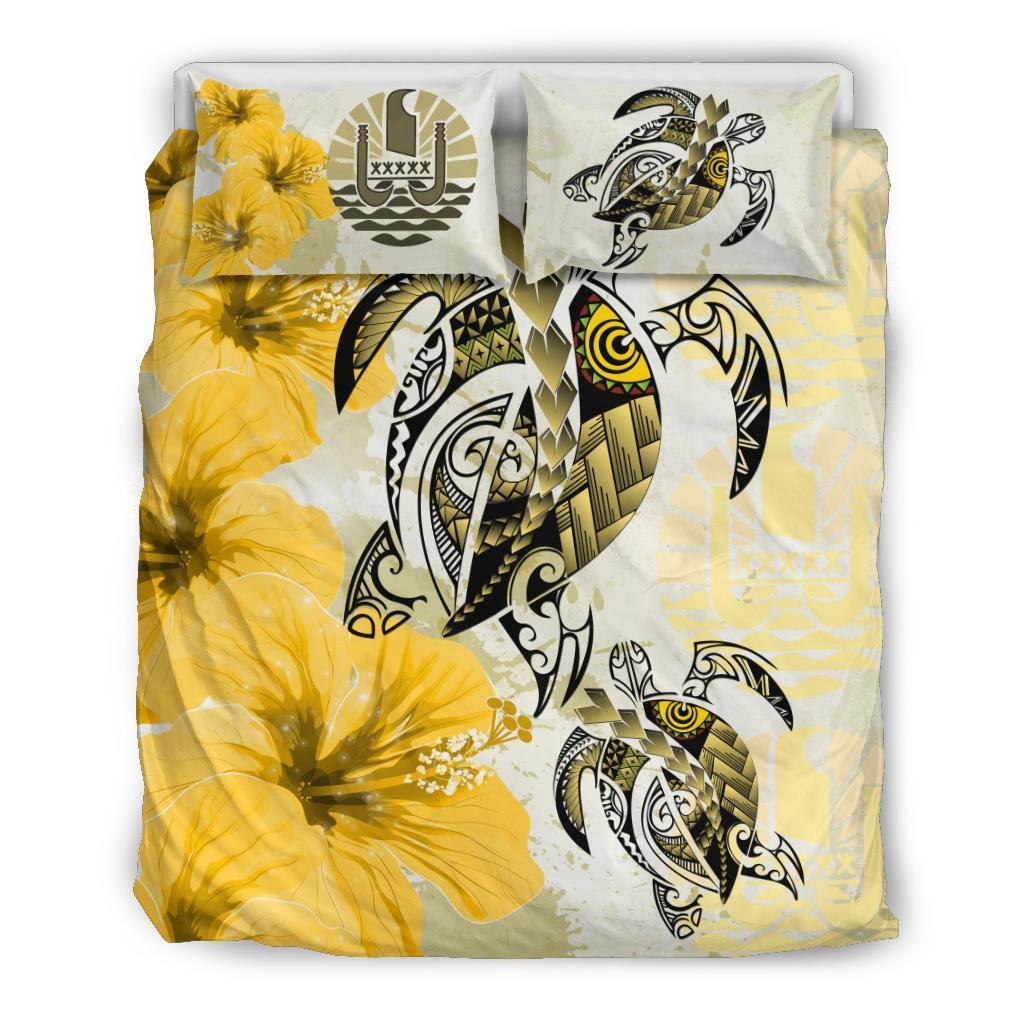 Tahiti Bedding Set - Polynesia Turtle Hibiscus Yellow - Vibe Hoodie Shop