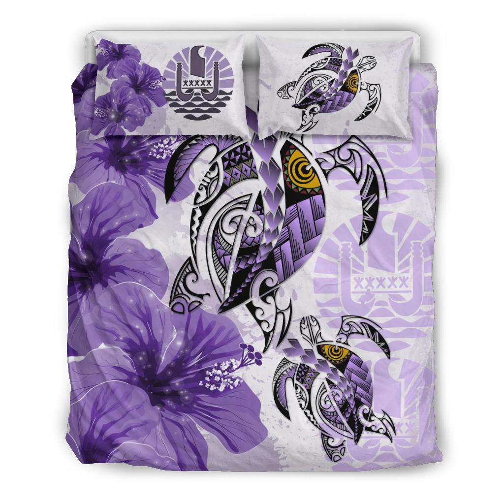 Tahiti Bedding Set - Polynesia Turtle Hibiscus Purple - Vibe Hoodie Shop