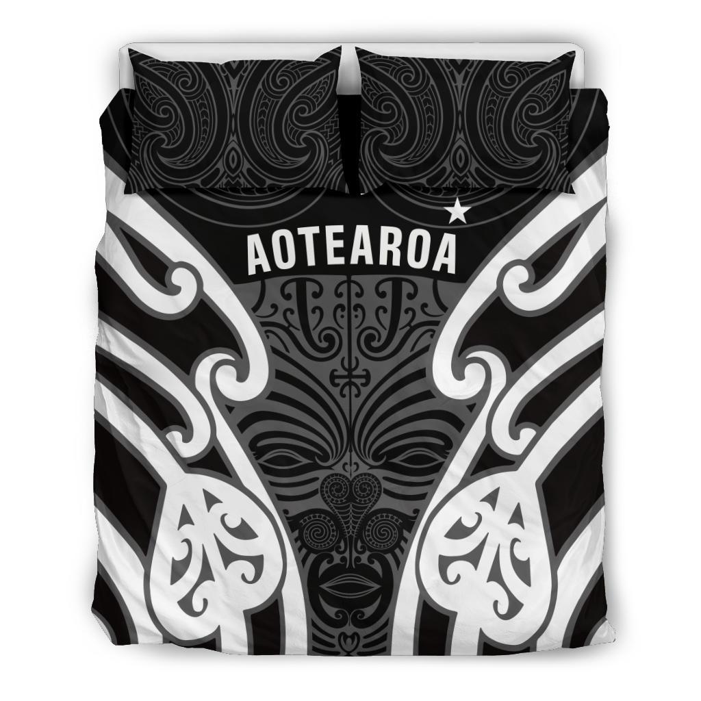 Aotearoa Bedding Set Maori Moko Black White - Vibe Hoodie Shop