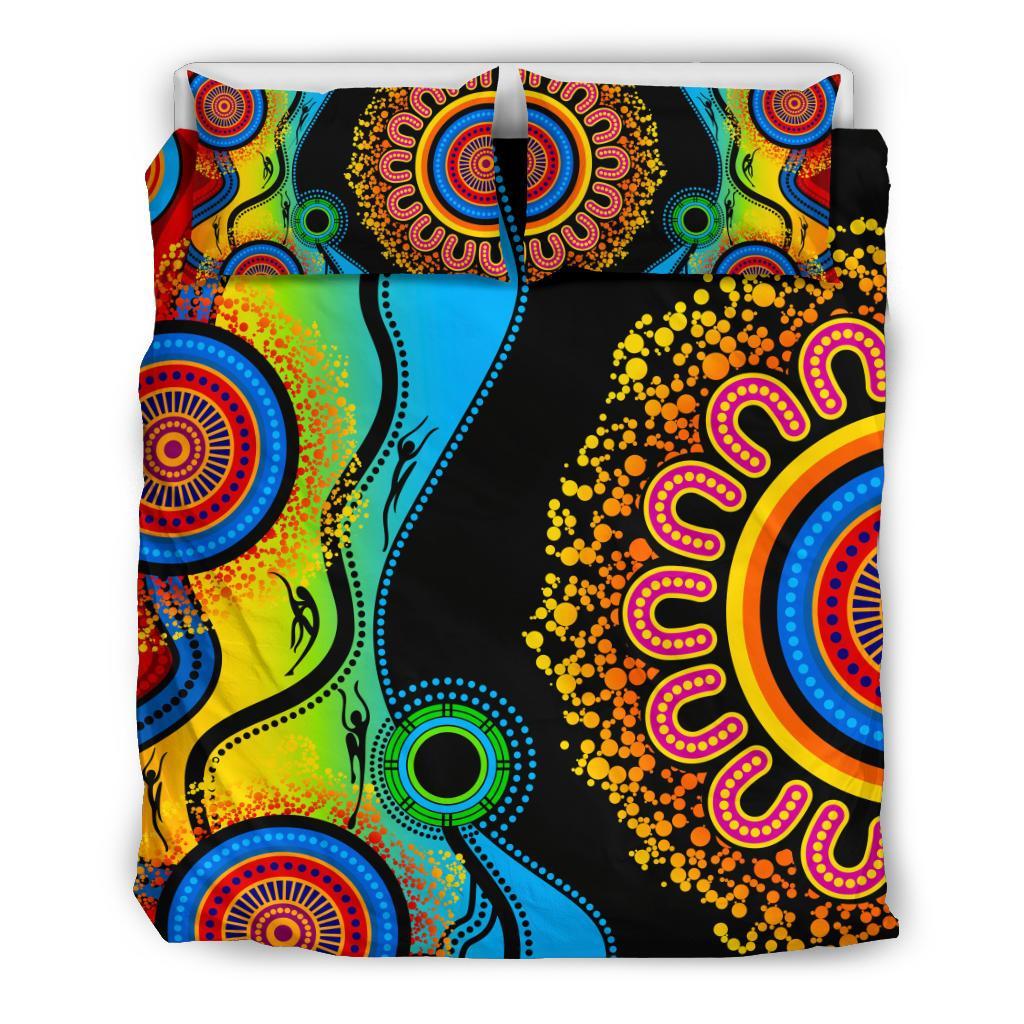 Aboriginal Bedding Set, Dot Painting Indigenous Circle Patterns Blue Dream - Vibe Hoodie Shop