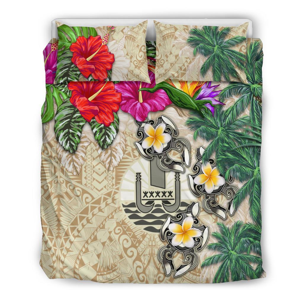 Tahiti Bedding Set - Hibiscus Turtle Tattoo Beige - Vibe Hoodie Shop