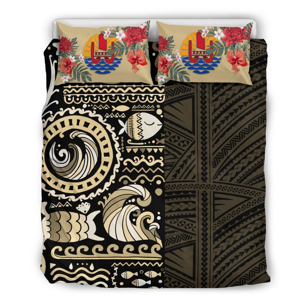 Tahiti Bedding Set - Gold Polynesian Hibiscus Tribal Style - Vibe Hoodie Shop