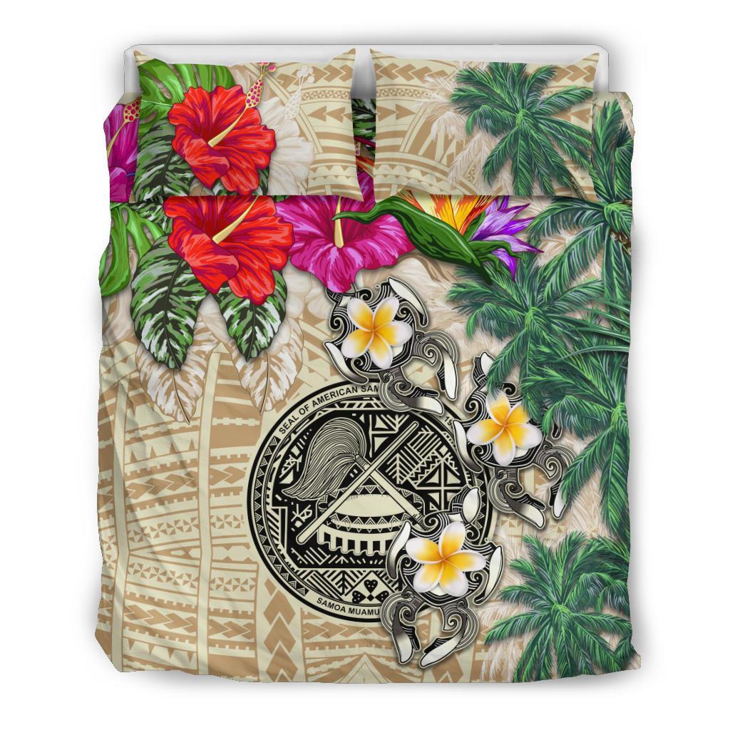 American Samoa Bedding Set - Hibiscus Turtle Tattoo Beige - Vibe Hoodie Shop