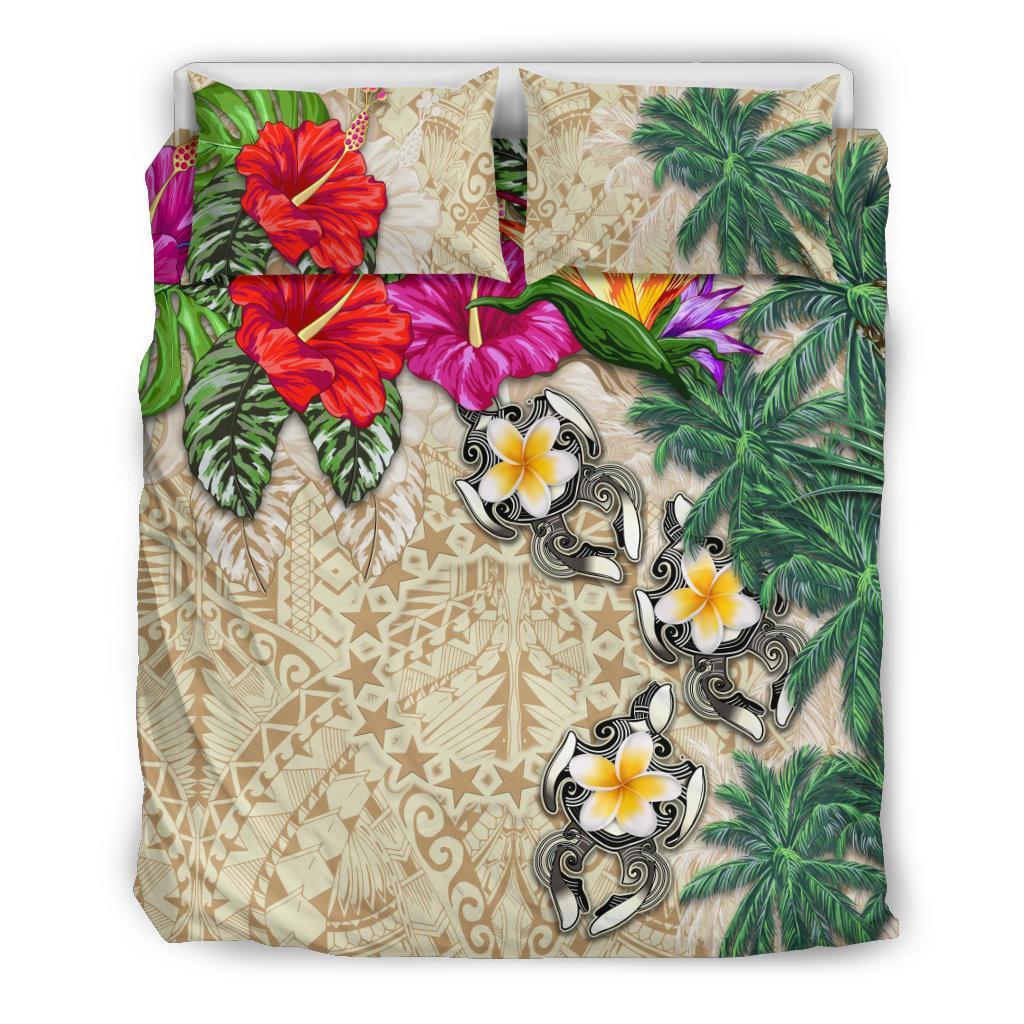 Cook Islands Bedding Set - Hibiscus Turtle Tattoo Beige - Vibe Hoodie Shop