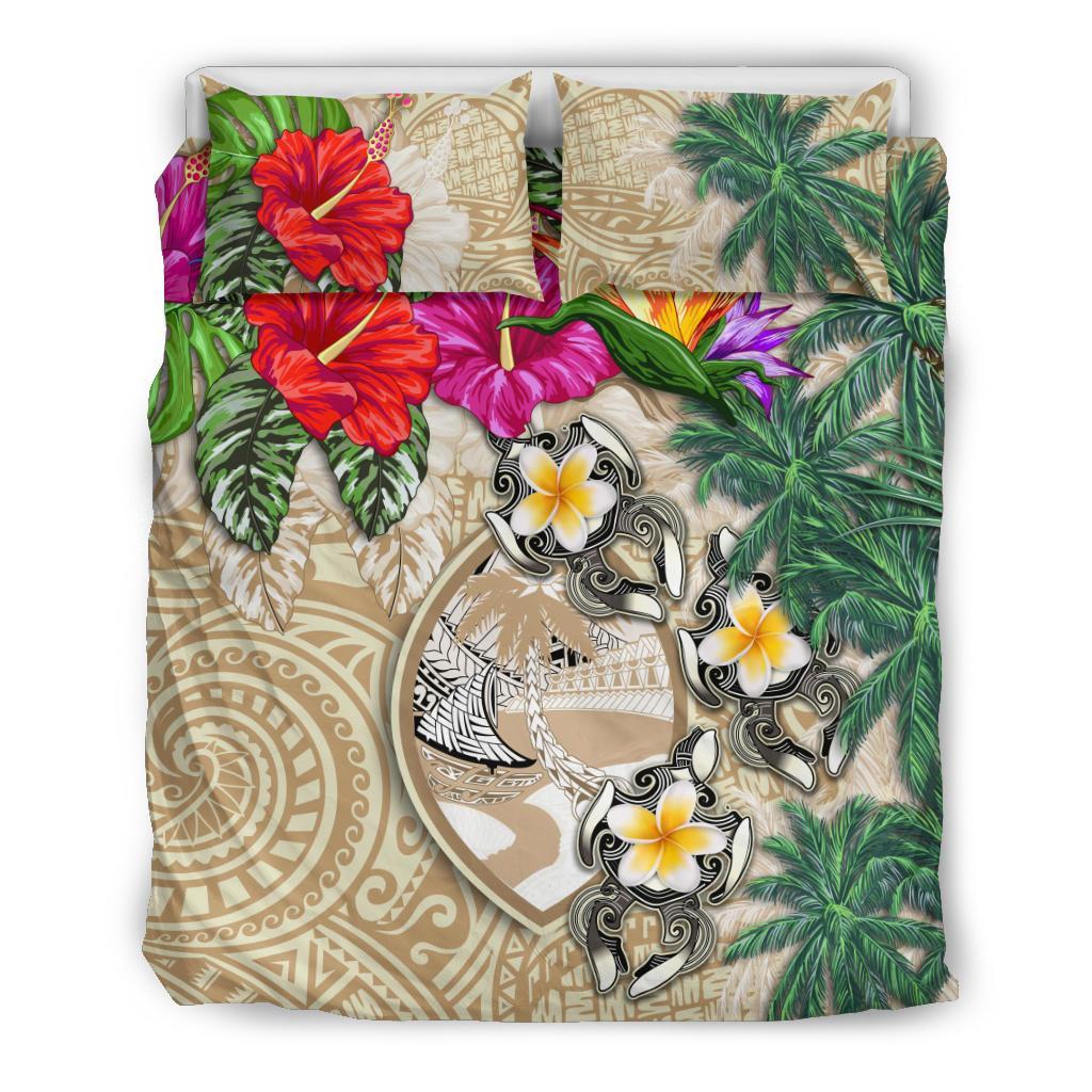 Guam Bedding Set - Hibiscus Turtle Tattoo Beige - Vibe Hoodie Shop