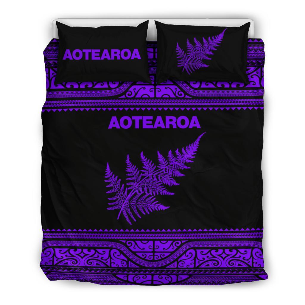 Aotearoa New Zealand Maori Bedding Set Silver Fern - Purple - Vibe Hoodie Shop