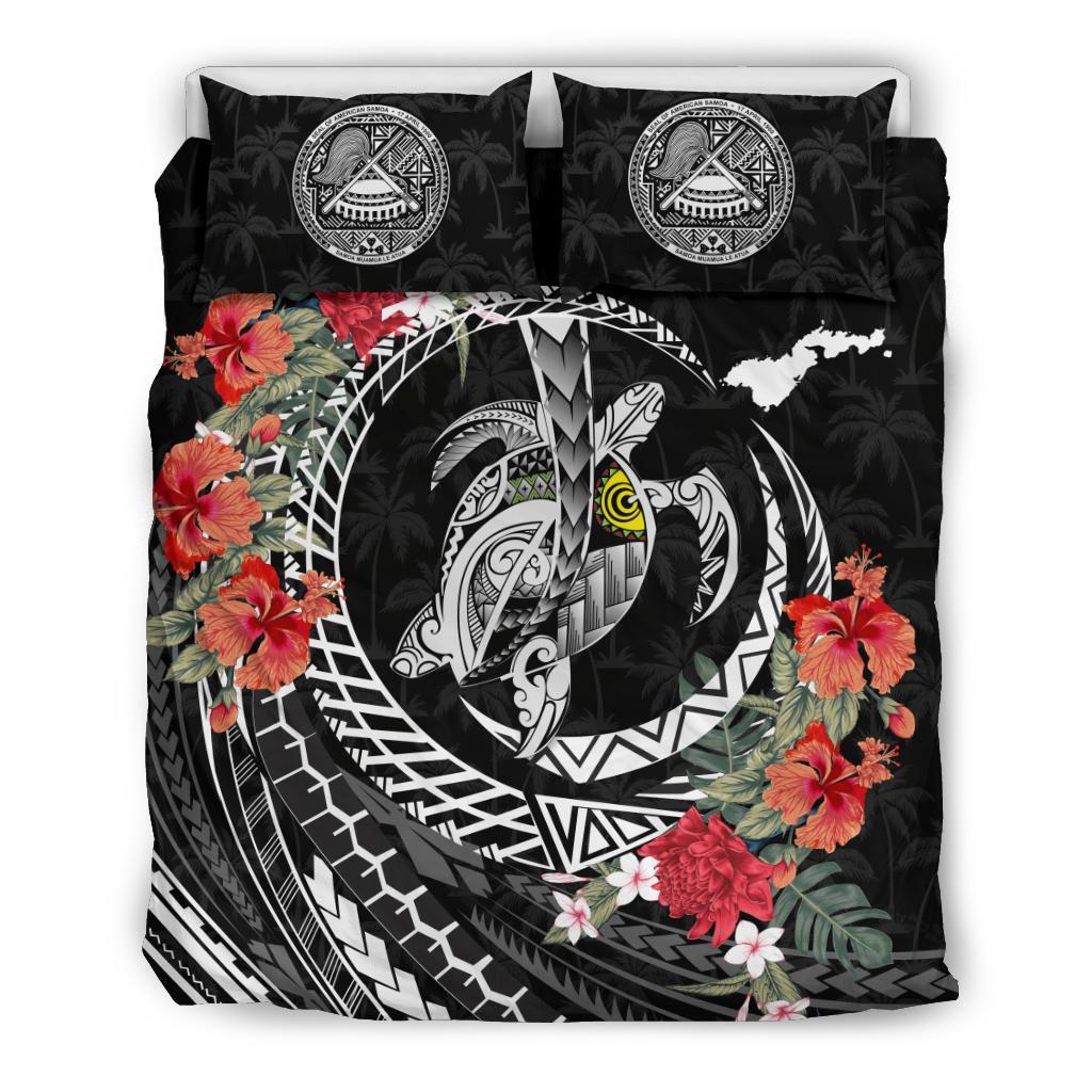 American Samoa Bedding Set - Polynesia Map Turtle Hibiscus - Vibe Hoodie Shop