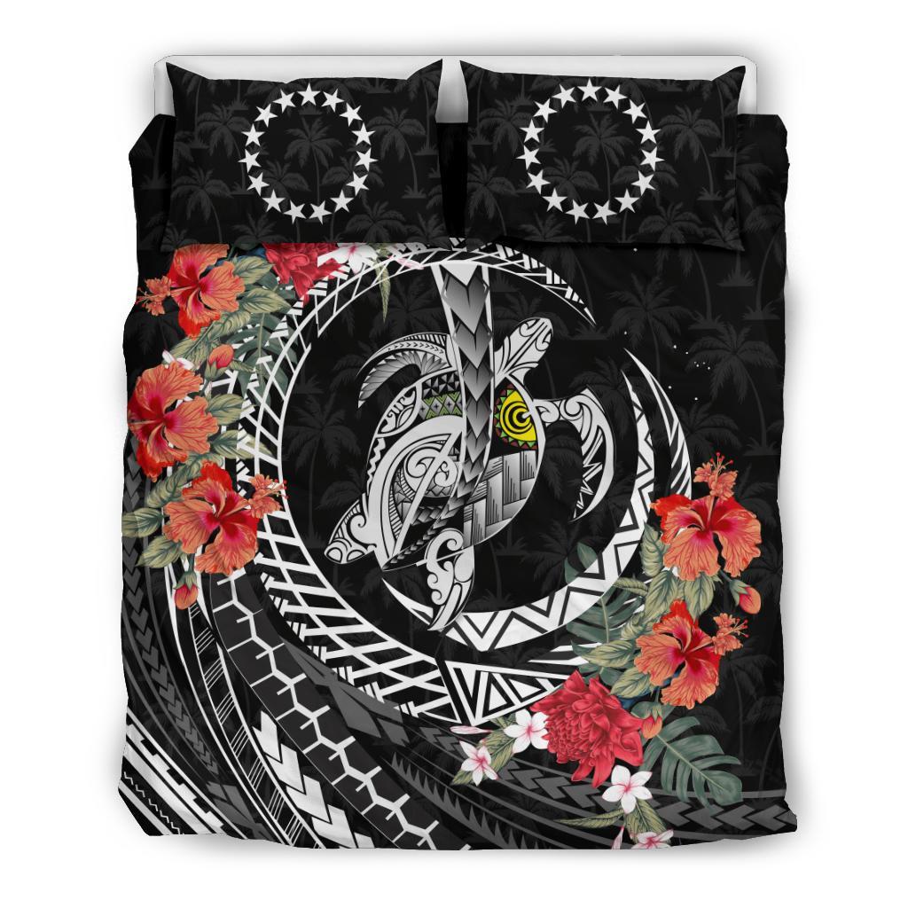 Cook Islands Bedding Set - Polynesia Map Turtle Hibiscus - Vibe Hoodie Shop